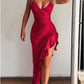 Red sexy suspender ruffled lace-up ball gown evening dress party dress nv1925