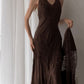 Brown vintage elegant suspender lace spaghetti strap long satin ball gown evening dress nv1375