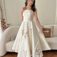 White tube top fashionable elegant satin mid-length embroidered ball gown evening dress nv3040