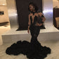 Black sexy elegant mermaid see-through long tail long sleeve ruffled ball gown evening dress nv3227