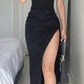 Black simple Off Shoulder elegant  split long  long dress for ball and evening party nv1769