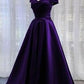 Simple A-line Off-shoulder Purple Satin Long Ball Gown Evening Dress nv3011