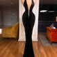 Black Simple Chic Backless Deep V Neck Beaded Pleated Sleeveless Mermaid Long Formal Evening Ball Gown nv2037