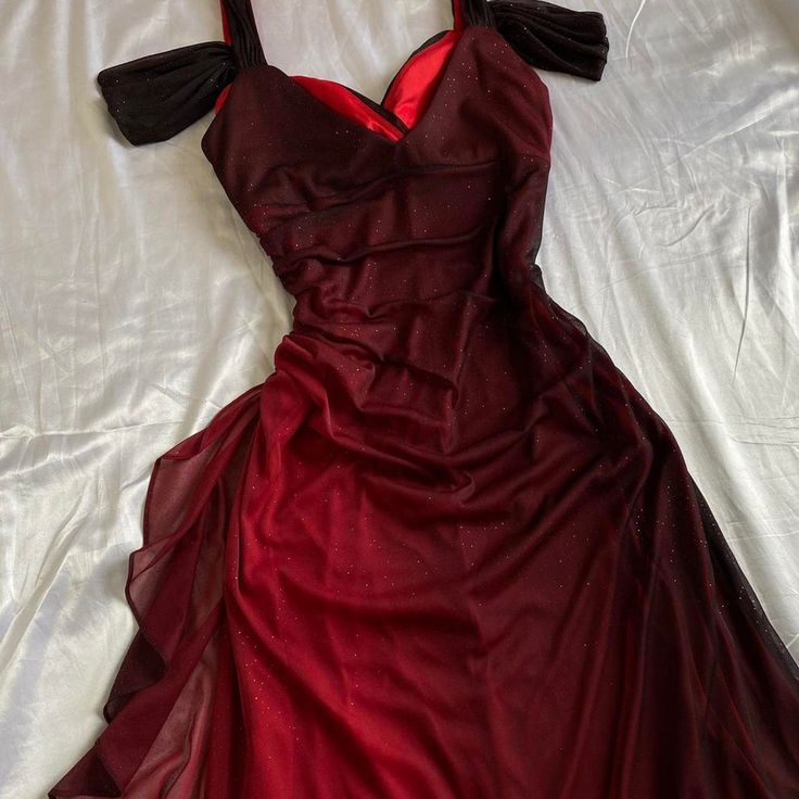 Robe de soirée longue élégante en tulle noir/rouge/vert brillant dégradé nv3315