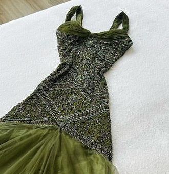 Robe de soirée longue en tulle et dentelle, élégante, vintage, verte, sans bretelles, nv3268