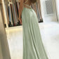 Sage Straps Long Prom Dress Front Split nv1550