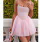 Cute Pink A-Line Spaghetti Strap Short Prom Homecoming Dress nv1766