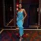 Blue spaghetti strap tassel ruffle elegant long ball gown evening dress birthday party dress nv2925