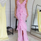 Pink Spaghetti Strap Ruffle Maxi Dress Long Party Dress Evening Dress nv2695