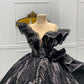 Black gorgeous delicate floral purple applique long satin elegant ball gown evening dress nv3379