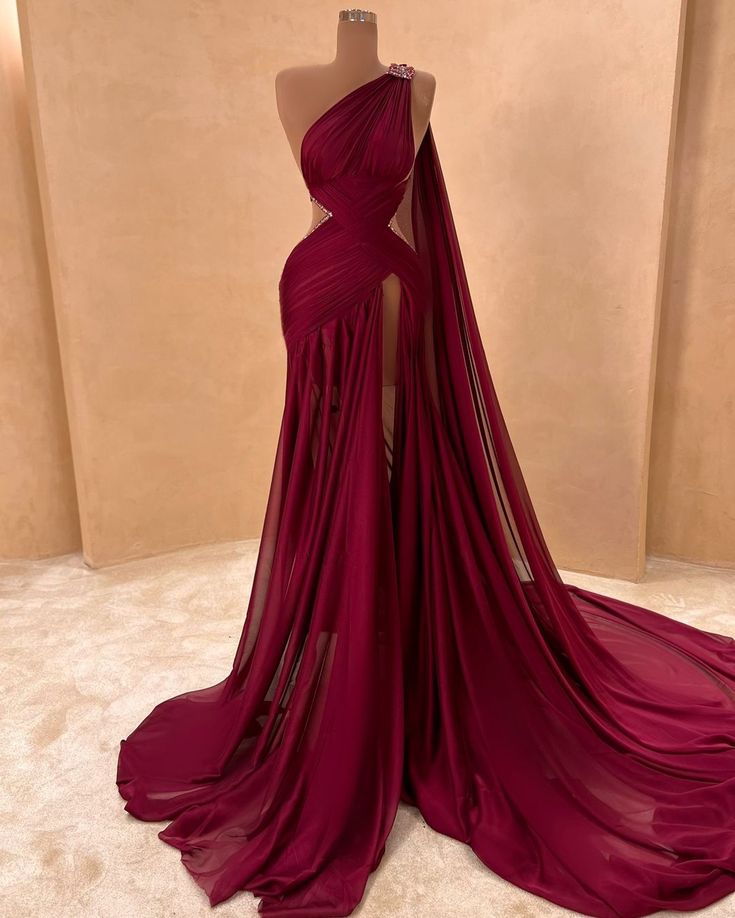 Red waist-baring fashion sexy elegant long slit ball gown evening dress nv3105