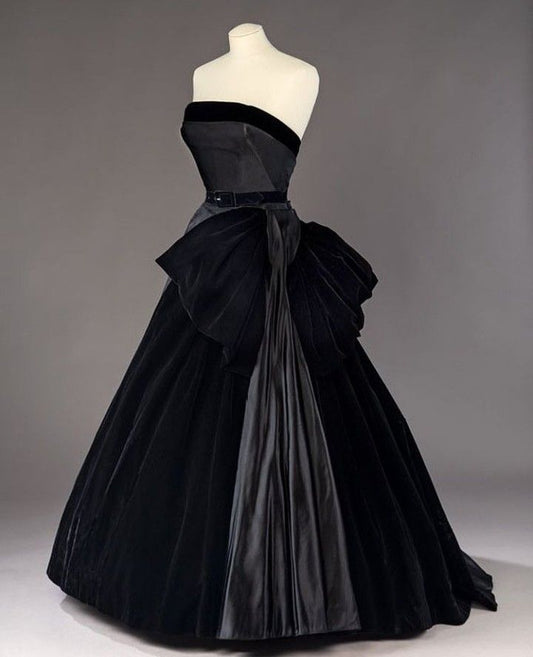 Black vintage velvet elegant long ball gown evening dress nv2941