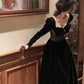 Black fashion elegant velvet dress women vintage long sleeve evening party dress midi dress autumn winter dress prom dress statues dress to impress nv2571