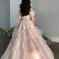 Pink Sweetheart Neck Short Sleeve Off-the-shoulder Long Tulle Evening Dress Princess Dress Formal Floor-length Satin with Pleats nv3151