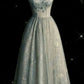 Sage Green Delicate Floral Beading Long Tulle Ball Gown Evening Gown Party Dress nv3485