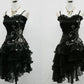 Robe de soirée courte en tulle à volants et à perles, style vintage, noire, exquise, sans bretelles, ligne A, robe de bal, robe de soirée, nv3313