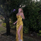 Yellow stylish charming spaghetti straps long slit ball gown evening dress party dress nv2487