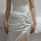 White retro elegant fashion pearl strap long pleated slit ball gown evening dress party dress nv3562