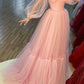 Pink Fashion Strapless Elegant Wide Sleeve Long Tulle Ball Gown Evening Dress nv3215