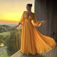 Yellow V-neck simple elegant long ball gown party dress evening dress nv2384