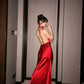 Red Fashion Sexy Deep V Neck Backless Long Satin Ball Gown Evening Dress Christmas Holiday Party Dress nv3073