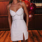 White Fashion Unique V-neck Slim Fit with Rhinestones Short Mini Prom Dress Evening Dress Party Dress Homecoming Dress nv2350