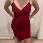 Burgundy V-neck Simple Elegant Slim Short Mini Prom Dress Evening Dress Party Dress Homecoming Dress nv2351