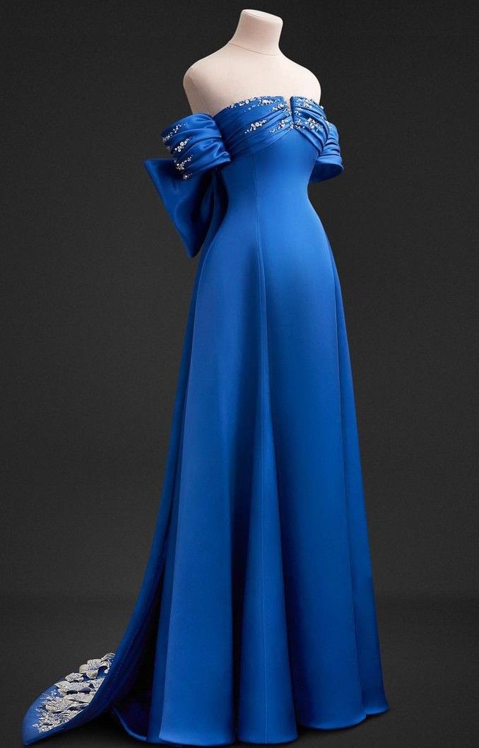 Blue Gorgeous Elegant Rhinestone Long Ball Gown Evening Dress Holiday Party Dress nv3087