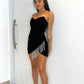 Sweetheart neckline black short homecoming dress party dress with fringe nv2218