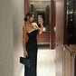 Black fashion tube top elegant charming rhinestones embellished long ball gown evening dress nv2783