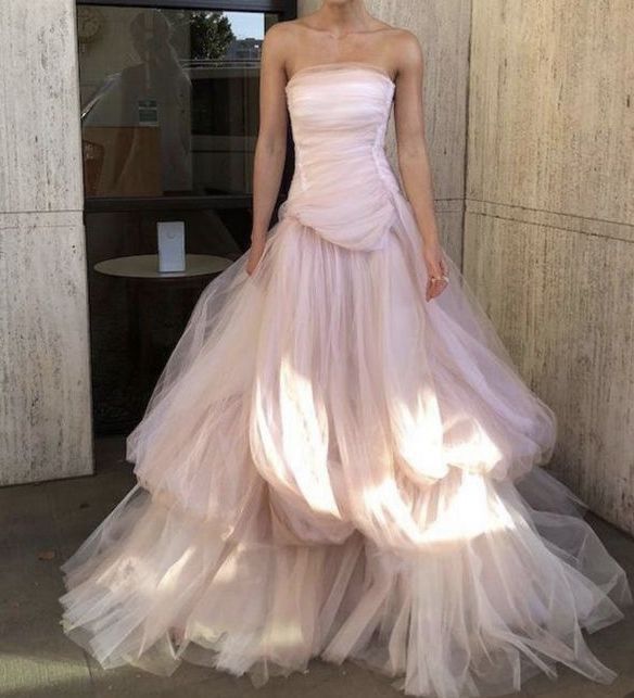 Light pink tulle elegant long ball gown evening dress bridal shower guest dress nv268