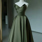 A-Line V Neck Satin Green Long Prom Dress, Green Long Evening Dress nv1604