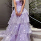 Light Purple Sparkling Tulle Sequin A-Line Long Tiered Ball Gown Evening Dress fall bridal shower outfit for guest nv2651