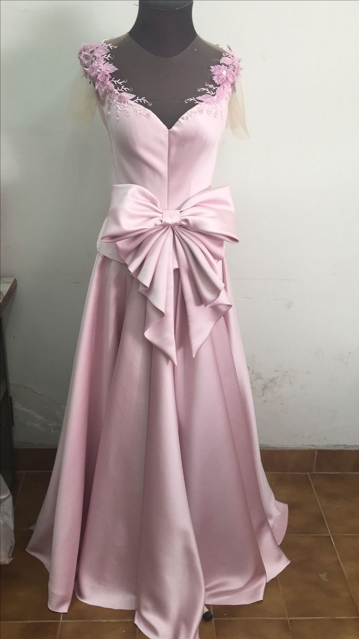 Pink Fashion V-neck Exquisite Floral Elegant Long Satin Ball Gown Evening Dress Party Dress nv3555