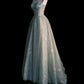 Sage Green Delicate Floral Beading Long Tulle Ball Gown Evening Gown Party Dress nv3485