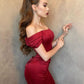 Burgundy Sexy Mermaid Off-shoulder Long Lace-up Ball Gown Evening Dress nv1968