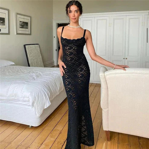 Sexy Slim Fit Suspender Dress See-through Ball Gown One-shoulder Suspender Dress Lace Evening Dress nv1757