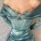 Unique Off Shoulder Long Sleeve Glitter Mermaid Prom Dress Long Sleeve Beaded Ball Party Dress nv1975