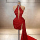 Red one shoulder stylish elegant long sequined ball gown evening dress nv2883