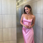 Pink Simple Elegant A-Line Spaghetti Strap Off Shoulder Sleeveless Long Party Dress Ball Gown Evening Gown nv2322