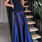 Blue low waist elegant and charming simple satin splicing tube top off shoulder flared dress long dress long ball gown evening dress party dress prom dress to impress nv2583