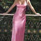 Pink Simple Elegant A-Line Spaghetti Strap Off Shoulder Sleeveless Long Party Dress Ball Gown Evening Gown nv2322