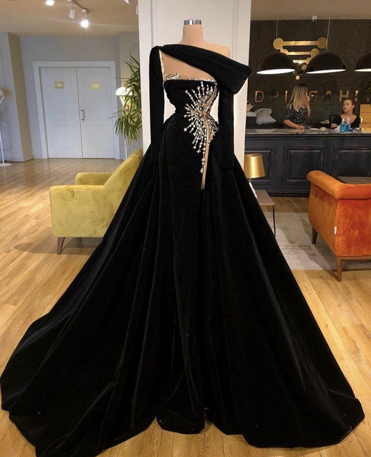 Black gold beaded fashion tube top sexy elegant long velvet ball gown evening dress nv3148