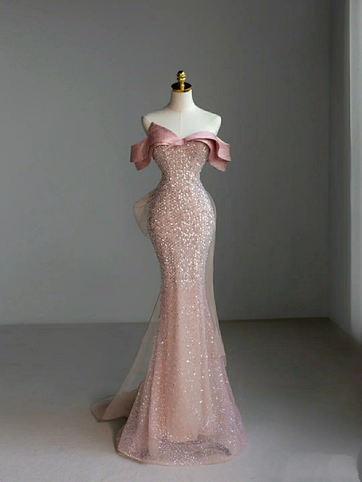 Robe de soirée longue en tulle rose et blanc à paillettes brillantes et queue de poisson pour sirène nv3250