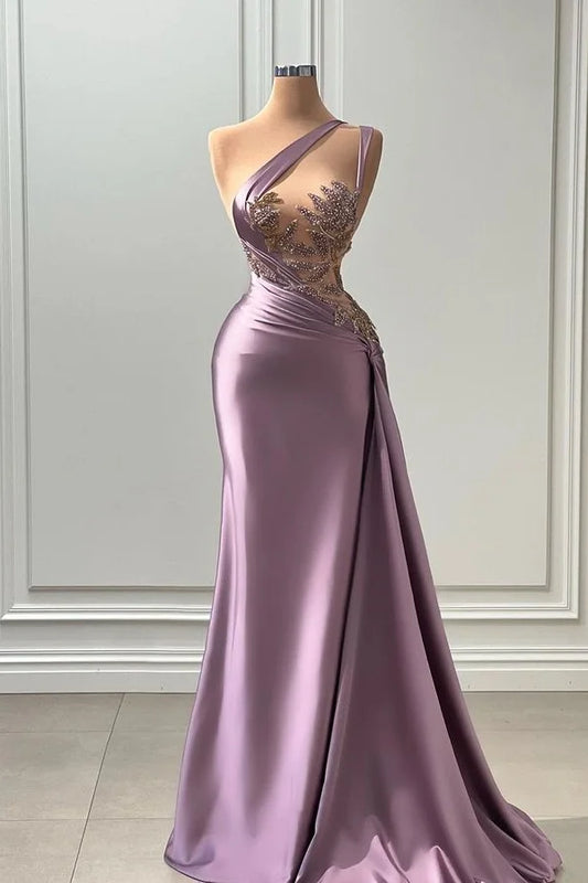 Pink high quality elegant beaded long prom dress new style one shoulder evening dress prom dress nv409