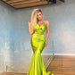 Yellow Green Evening Dress Pleated Long Mermaid nv1570