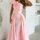 Pink One Shoulder Fashion Elegant Long Satin Ball Gown Evening Dress nv3139