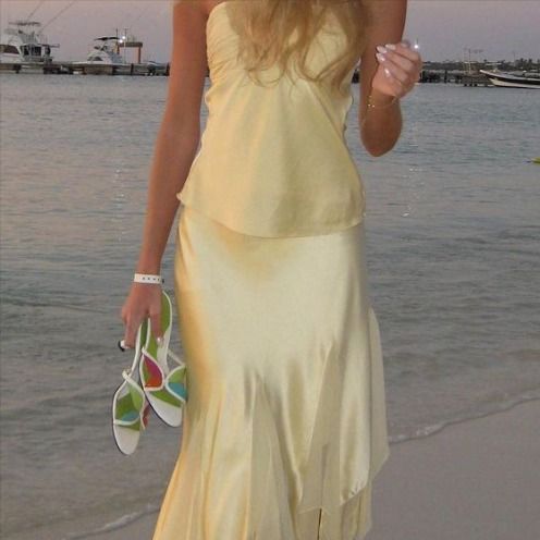 Yellow stylish elegant two-piece long satin ball gown evening dress seaside holiday party dress nv3596