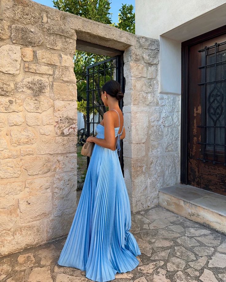 Blue Elegant Long Satin Pleated Holiday Party Dress Special Occasion Dress Strapless Floor Length Ball Gown nv2959