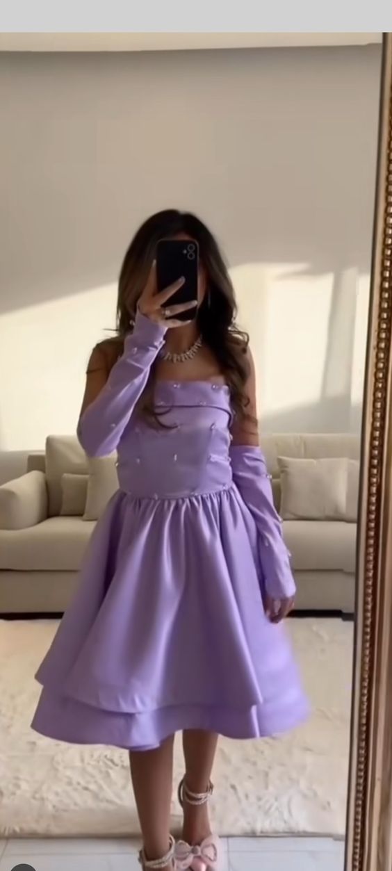 Purple Strapless Satin A-Line Short Prom Dress Homecoming Dress Birthday Dress Evening Dress nv2108